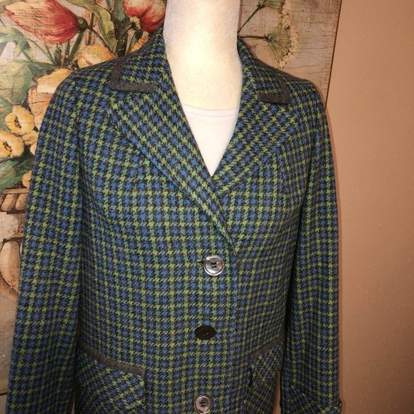 Sz M Ed Beehan's Tweed Shop Vintage 60’s 70’s Green Plaid Wool Jacket - Picture 4 of 16